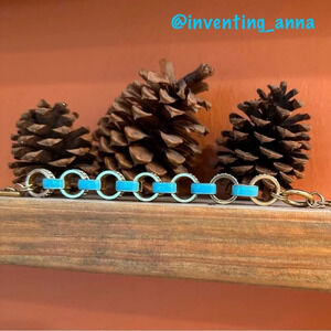 BRACELET ~ Women’s teal/aqua link bracelet with rhinestones 8-inch